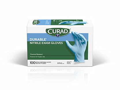 Curad Nitrile Exam Gloves, Durable, Powder Free, Chemical Resistant, One Size Fits Most, 100 Count - size: 1 Box (100 Count)
