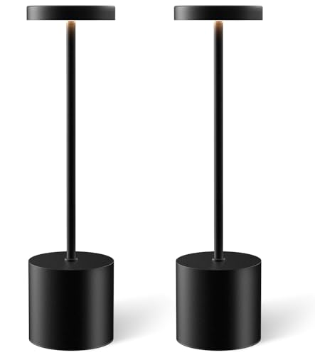 Cordless Table Lamp Set of 2, Rechargeable 5000mAh Battery Operated Outdoor Table Lamps, Portable LED Desk Lamp, 3 Color Dimmable Table Light for Restaurant, Patio, Bedroom, Bedside Night Lamp(Black) - color: Black (Set of 2)