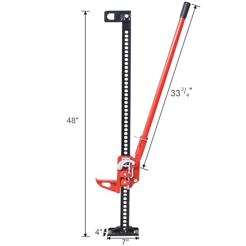 48'' Farm Jack with 7000 Lbs Capacity Heavy Duty Off Road Jack for Tractor SUV Truck Hi Lift Utility Farm Jack with Ratcheting Mechanism Red Steel Construction for Lifting and Pulling