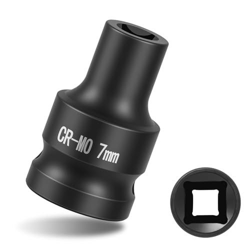 1/2" Drive 7mm Impact Socket Metric Standard Impact Socket Blackening Finish 4 Point Square Socket made with Chrome Molybdenum Alloy Steel for Auto Repair Mechanical Maintenance Removal of Axle Nut - size: 7mm - 4pt, style: 1/2" Drive Standard Socket