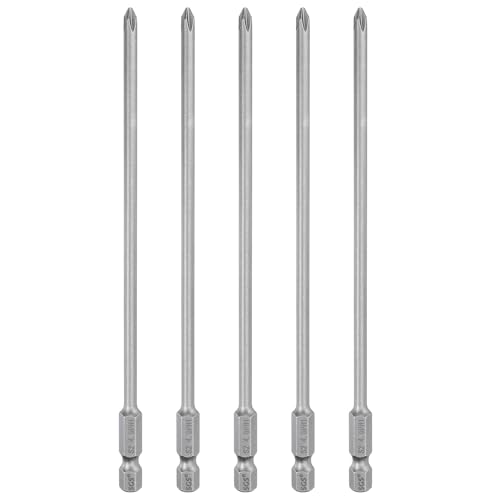 HARFINGTON 5pcs #1 Phillips Screwdriver Bit PH1 1/4" Hex Shank 6" (150mm) Long Magnetic S2 Steel Industrial Grade Screw Driver Bit Cross Head Electric Drill Bits 0.157" (4mm) Rod - size: PH1 x 150mm x 4mm