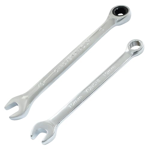 10mm Ratcheting Wrench 2 Pcs 72-Tooth 12-Point Chrome Plated | Forged 45# Carbon Steel Durable, 5-Degree Arc For Tight Spaces, 12-Point Protects Fasteners, Polished Chrome Anti-Rust - size: 0.39 Inch
