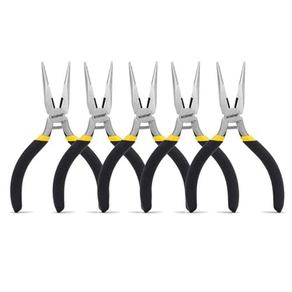 BOOSDEN 5 Pack Small Needle Nose Pliers Jewelry Pliers 5 Inch | Jewelry Making, Spring Loaded, Electronics, Tiny Mini Needle Nose Plier with Wire Cutter Bulk Serrated Edge Micro - size: 5" (5 Pack)