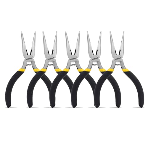 BOOSDEN 5 Pack Small Needle Nose Pliers Jewelry Pliers 5 Inch | Jewelry Making, Spring Loaded, Electronics, Tiny Mini Needle Nose Plier with Wire Cutter Bulk Serrated Edge Micro - size: 5" (5 Pack)