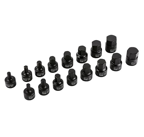 ARES 23021 16-Piece Stubby Impact SAE and Metric Hex Bit Socket Set | Chrome Moly Steel Construction and Manganese Phosphate Coating; Includes Storage Case - size: Stubby SAE and Metric Impact Hex Driver Set