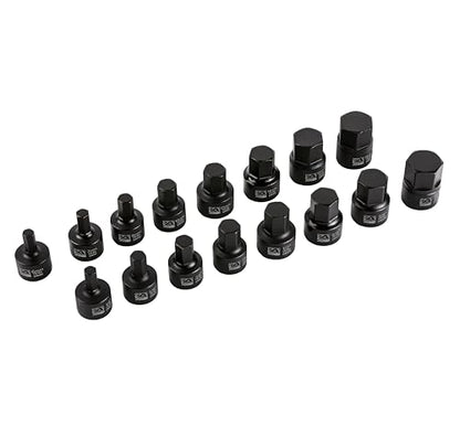 ARES 23021 16-Piece Stubby Impact SAE and Metric Hex Bit Socket Set | Chrome Moly Steel Construction and Manganese Phosphate Coating; Includes Storage Case - size: Stubby SAE and Metric Impact Hex Driver Set