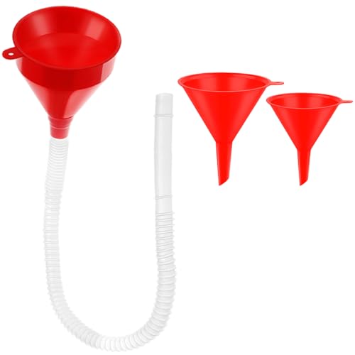 Arcimatto 3 Pack Automotive Oil Funnels Set, Right Angle Funnels, Car Plastic Long Neck Gas Fluid Funnel Kit with 23" Flexible Removable Hose for Water, Fuel, Oil Change