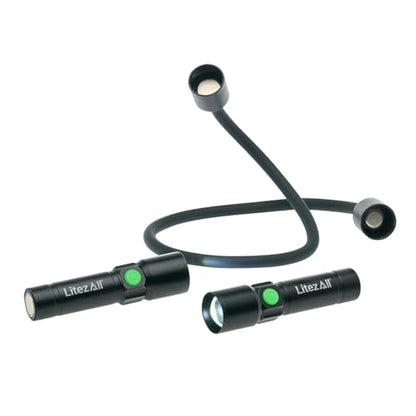 LitezAll Rechargeable Bendable Neck Light | 500 Lumen Dual Magnetic Flashlights | Hands Free Flexible Gooseneck Reading Light | Portable LED Work Light for Mechanics, Knitting & Repairs