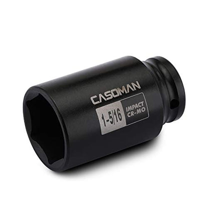 CASOMAN 1/2-Inch Drive 6-Point Deep Impact Socket- 1-5/16'' (SAE), CR-MO, for Axle Shaft Nuts, High-Torque, Corrosion-Resistant - size: 33.34 mm (Deep), style: 6-Point Socket