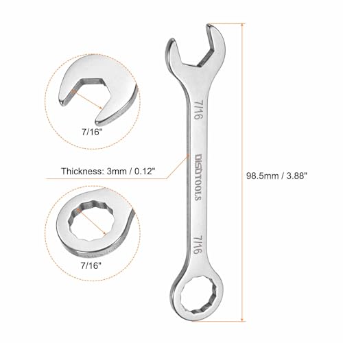 HARFINGTON 2pcs Thin Combination Wrench 7/16" Offset 6-Point Ended Box & 15° Angled Open End Mini Combination Wrench 30Cr13 Stainless Steel Quenching Polish Metric Spanner for Auto Repairs - size: 7/16"