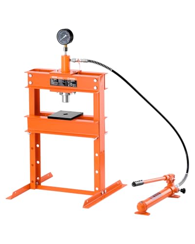 VEVOR Hydraulic Shop Press, 10 T H-Frame Shop Press with Press Plate & H-Shaped Base, Stable Garage Floor Adjustable Hydraulic Press with Relief Valve, Fit for Bending, Straightening & Stamping - size: 10T