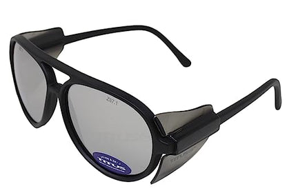 TITUS G35 Retro Aviator Z87 DOT ANSI CE Approved Safety Glasses | W/Protective Side Shields, UV400 Polycarbonate Lenses, Flexible Nylon Stems, Eye Protection, Sunglasses, Motorcycle, Shooting - color: Platinum Rev Mirror Over Smoke
