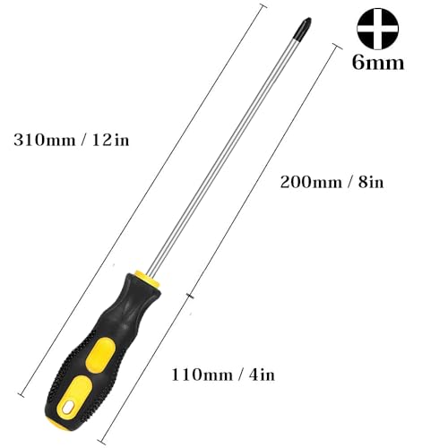 2Pcs Phillips Screwdrivers, Magnetic 8 Inch Shaft Non-Slip Grip Screwdriver PH2 Cross Head 6mm Tip Screwdriver - color: 8 Inch Phillips