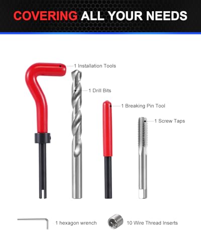 Kolvoii M10×1.5 Helicoil Thread Repair Kit, Metric M10 Helicoil kit with HSS Drill Bit, Tap & Stainless Steel Inserts for General Automotive & Industrial Stripped Thread Repair - size: M10X1.5