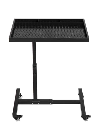 Rolling Tool Tray on Wheels, 220LBS Capacity Steel Mobile Work Table, Adjustable Height 38"-45" Mechanic Works Table for Garage Bike Work Shop (Black) - color: Black