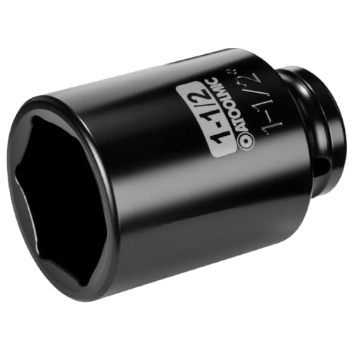 1/2" Drive x 1-1/2 Inch Deep 6PT CR-MO Impact Socket for Removing Axle nut | SAE Socket,6-Point Radius Corner Design,Two Size Markings,Square Chamfered Opening,For Removal of Axle Nut - size: 1-1/2 Inch, style: 1/2" Drive Deep Socket