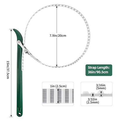 15" Belt Strap Wrench with Adjustable 36" Steel Wire Rubber Strap, Multipurpose Oil Filter Removal Tool