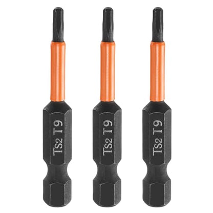 HARFINGTON 3pcs T9 Torx Head Screwdriver Bit 2" (50mm) Long 1/4" Hex Shank Magnetic No Hole Tamper Proof 6 Point Star Screw Driver Drill Bits Phosphate S2 Steel Industrial Power Tools - size: T9 x 50mm