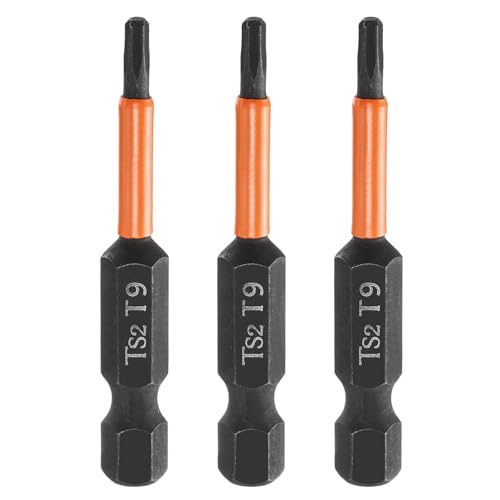 HARFINGTON 3pcs T9 Torx Head Screwdriver Bit 2" (50mm) Long 1/4" Hex Shank Magnetic No Hole Tamper Proof 6 Point Star Screw Driver Drill Bits Phosphate S2 Steel Industrial Power Tools - size: T9 x 50mm