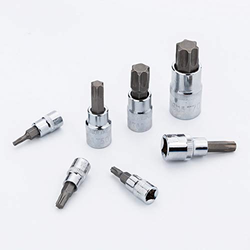 Qnkaa Torx Bit Socket Set 13pcs 3/8" Dr. T8 - T70 E Star S2 Alloy Steel | Premium Cr-V Steel Star Socket Torx Bits Metric 1/4, 3/8 and 1/2-Inch Drive