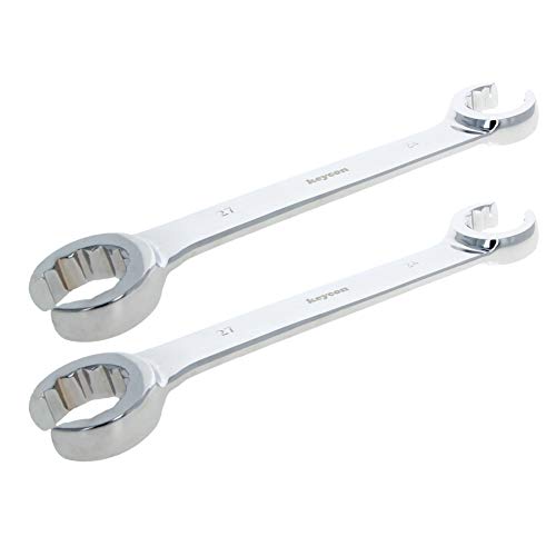 Auniwaig 2-Piece Flare Nut Wrench 24mm x 27mm, Metric, Polished Chrome Plated for Removing or Replacing Nuts on Fuel, Brake or Air Conditioning Lines - size: 24x27mm