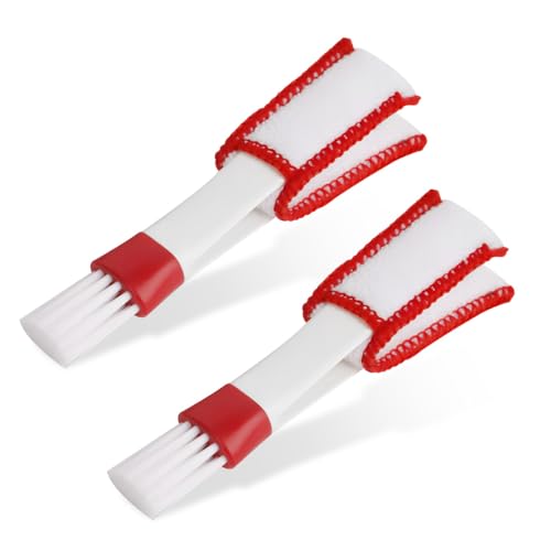 KVAEY 2 PCS Mini Duster for Car Air Vent, Double Ended Automotive Air Vent Microfiber Duster & Brush, Dust Collector Cleaner for Keyboard Window Leaves Shutter, Car Accessories (Red & White) - color: Red & White