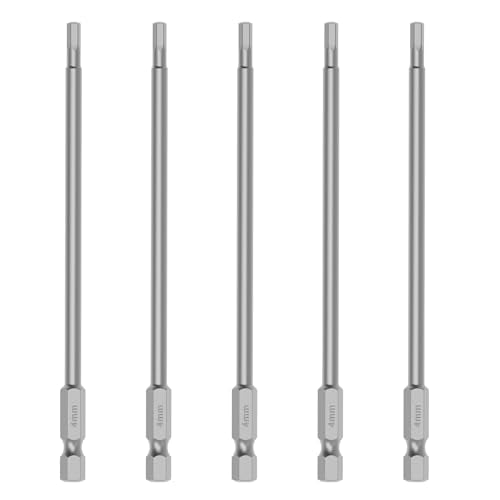 5 Pcs H4 S2 Steel Hex Bit, 4mm, 150mm Length, 1/4" Shank | Magnetic Hex Allen Wrench Screwdriver Bit, 1/4" Hex Shank, Impact Driver Bit for Furniture, Auto Repair & DIY - size: H4, style: 150mm