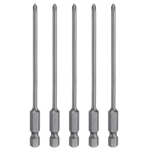 HARFINGTON 5pcs #1 Phillips Screwdriver Bit PH1 1/4" Hex Shank 4" (100mm) Long Magnetic S2 Steel Industrial Grade Screw Driver Bit Cross Head Electric Drill Bits 0.118" (3mm) Rod - size: PH1 x 100mm x 3mm