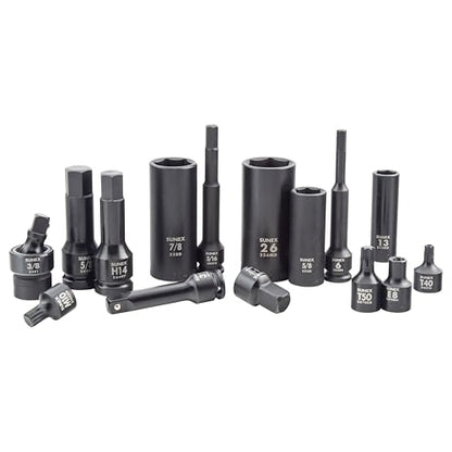 Sunex Tools 3/8" & 1/2" Drive SAE & Metric 6 Point Standard & Deep with Star (E and Tamperproof), Triple Square, & Hex Bit, 106-Piece, Model 10105 - size: 105-piece SAE/Metric