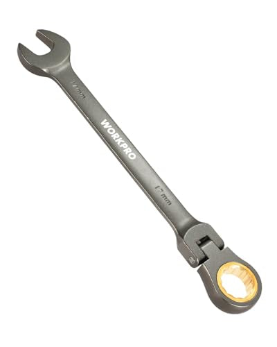 WORKPRO 17 mm Flex-Head Ratcheting Combination Wrench, Cr-V Constructed, Nickel Plating, 72-Teeth, 12 Point Design, Metric - size: 17 mm, style: Nickel Plating