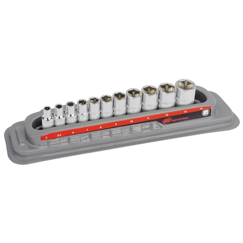 Ingersoll Rand 11-Piece 1/4-Inch Drive Shallow Socket Set, Metric 6-Point (5–14mm), Chrome Vanadium Steel, Mirror-Polish Finish, with Thermoform Organizer Tray – 752043X - size: 1/4 in. Drive Shallow Socket Set, style: Metric