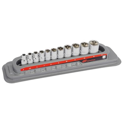 Ingersoll Rand 11-Piece 1/4-Inch Drive Shallow Socket Set, Metric 6-Point (5–14mm), Chrome Vanadium Steel, Mirror-Polish Finish, with Thermoform Organizer Tray – 752043X - size: 1/4 in. Drive Shallow Socket Set, style: Metric