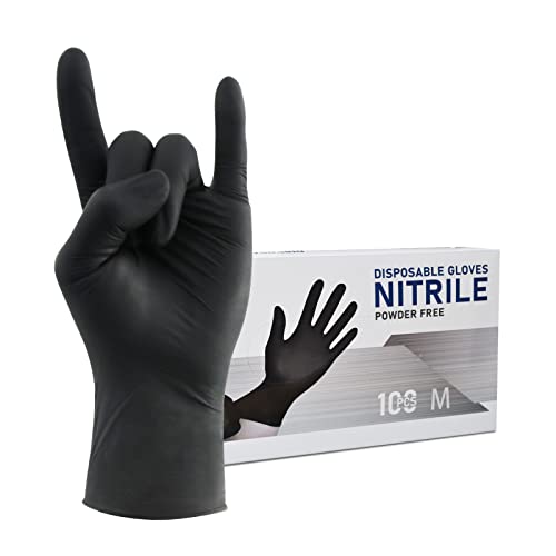 Wostar Nitrile Disposable Gloves Powder & Latex Free 4mil Touch Screen Disposable Non-Sterile Nitrile Exam Gloves - color: Black, size: Small (Pack of 100)