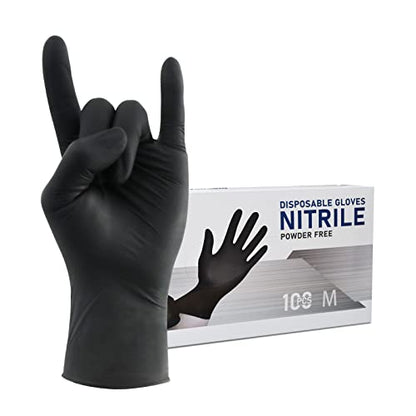 Wostar Nitrile Disposable Gloves Powder & Latex Free 4mil Touch Screen Disposable Non-Sterile Nitrile Exam Gloves - color: Black, size: Large (Pack of 100)
