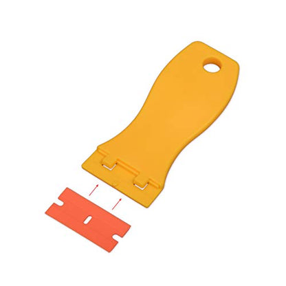 EHDIS 1.5" Plastic Razor Scraper Tool with 10pcs Double Edged Blades for Adhesive Remover,Removing Labels Stickers Decals Taping on Glass Windows(Yellow) - color: Yellow