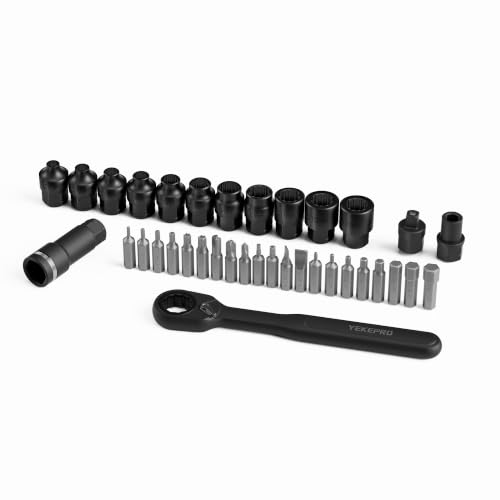 37Pcs 1/4" Metric Pass-Through Socket Set with Reversible Ratchet | Non-Slip Extractor Sockets for Damaged & Stubborn Fasteners - size: 37PCS 1/4" Metric
