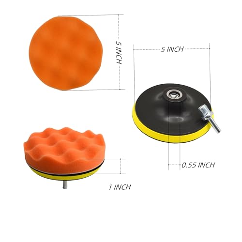 12Pcs 5inch Foam Buffing Polishing Pads Kit, with Coral Fleece Pad, Backing Plate, M14 Drill Adapter, Car Buffing Kit for Car Polishing, Waxing, Sealing Glaze (12Pcs-5inch) - size: 12Pcs-5inch