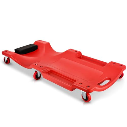Auto Dynasty 36 Inches Mechanic Creeper, Automotive Garage Repair Low Profile Under Car Rolling Creeper with Padded Headrest, Plastic, Red - color: Red, size: 36" L
