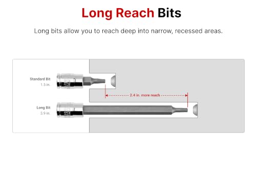 TEKTON Long Torx Bit Socket Set with Rail, 10-Piece | SHB90109 - size: 10-Piece (T6-T30)