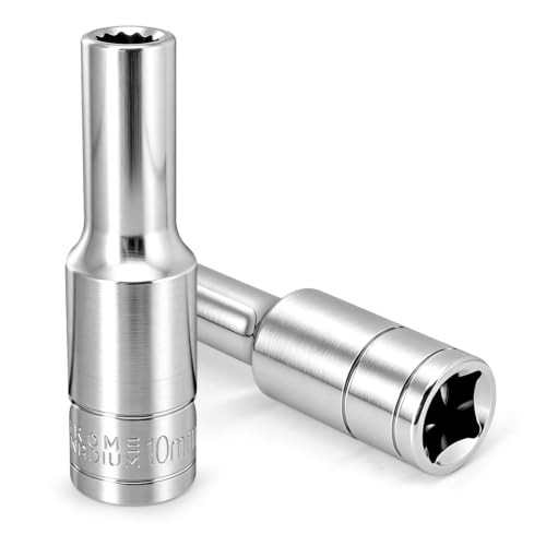 2 Pcs 1/2" Drive 10mm Deep Impact Socket | Anti-Rounding 12 Point Design, Square Chamfered Opening, Easy Removal of Axle Nut - color: Deep, size: 10mm