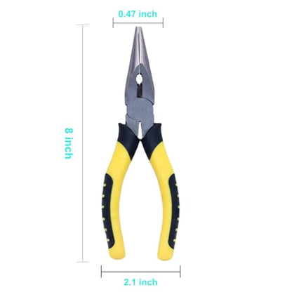 8-Inch Needle Nose Pliers: Paper Clamp Precision, Premium Heavy-Duty CRV Steel, Large Soft Grip with Wire Cutter,Chrome Vanadium Steel Long Nose Cutting Pliers