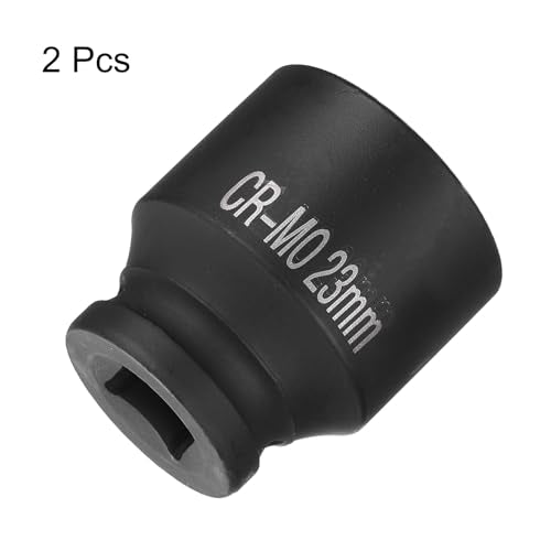 HARFINGTON 2pcs 4 Point Square Socket 1/2" Drive 23mm Metric Square Impact Socket CR-MO Blackening Standard Wheel Sockets Pneumatic Socket Tool for Auto Repair Mechanical Maintenance Home Use - size: 23mm