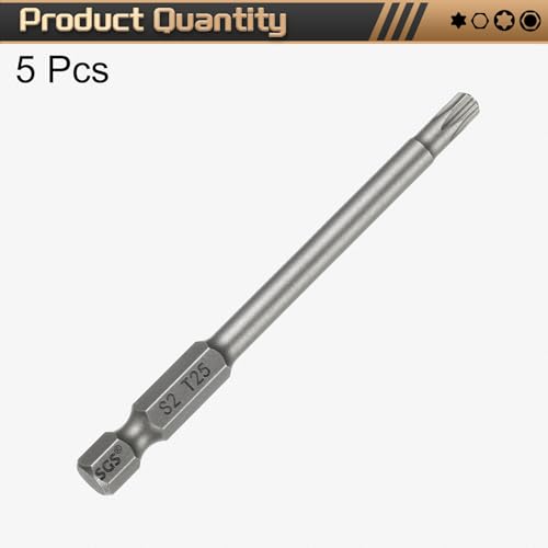 HARFINGTON 5pcs T25 Torx Head Screwdriver Bit 1/4" Hex Shank 3.15" (80mm) Long Magnetic No Hole Tip Tamper Proof 6 Point Star Screw Driver Drill Bits S2 Steel Industrial Power Screwdrivers - size: T25 x 3.15"(80mm)