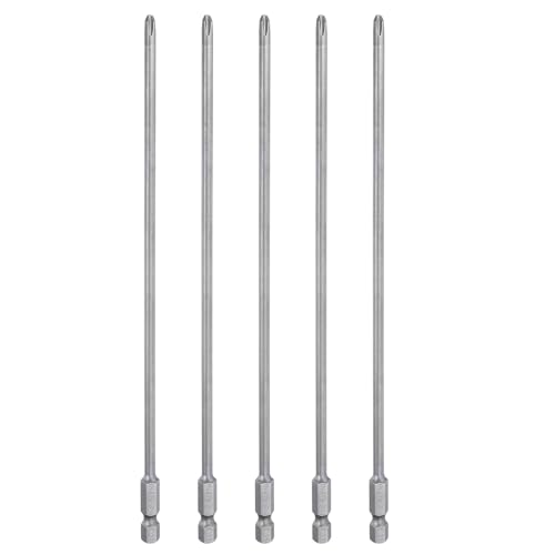 HARFINGTON 5pcs #2 Phillips Screwdriver Bit PH2 1/4" Hex Shank 8" (200mm) Long Magnetic S2 Steel Industrial Grade Screw Driver Bit Cross Head Electric Drill Bits 0.157" (4mm) Rod - size: PH2 x 200mm x 4mm