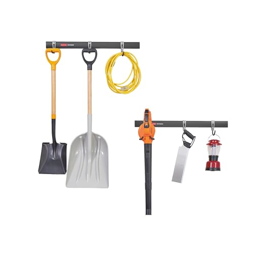 Rubbermaid Garage FastTrack 8-Piece Small Kit Black/Grey All-in-One Rail & Hook Wall Hanging Kit Wall Mounted Storage Solution for Home/Garage - size: 1 Rail, 7 Hooks