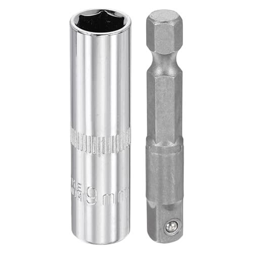 HARFINGTON Deep 6-Point Impact Socket 1/4" Drive 9mm Metric Socket 50mm (2") Long with 1/4" Hex Shank Adapter, CR-V Steel Socket Adapter Accessory Tool Set Kit for Hex Bolts Nuts - size: 9mm x 50mm