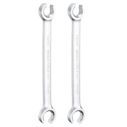 HARFINGTON 2pcs Flare Nut Wrench 14mm x 17mm High Carbon Steel Nickel Plating Wrench for DIY Hand-making Automotive Repairs and Household Maintenance - size: 14mm x 17mm