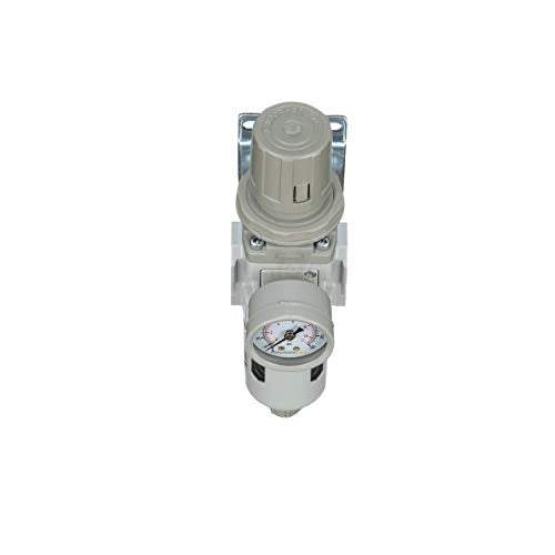 PneumaticPlus SAW300-N03BG Compressed Air Filter Regulator Piggyback Combo 3/8" NPT - Poly Bowl, Manual Drain, Bracket, Gauge - style: Poly Bowl - Manual Drain
