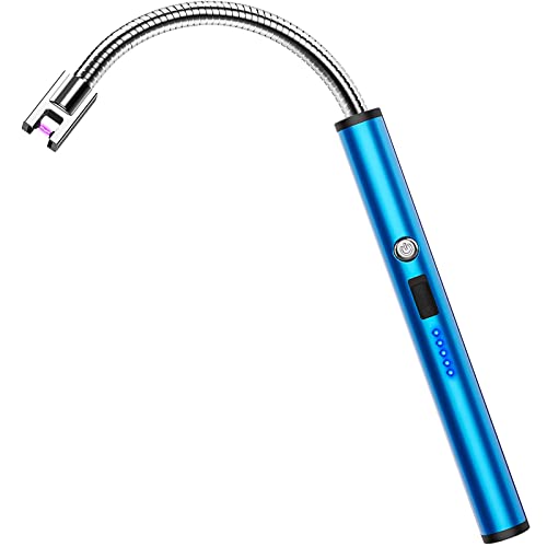 RONXS Electric Candle Lighter, Windproof Rechargeable Long Lighter, Blue | Flameless Plasma Arc, Safety Lock, Battery Display with Type C Cable, Flexible Neck for Candles Grill BBQ Camping Fireplace - color: C-blue