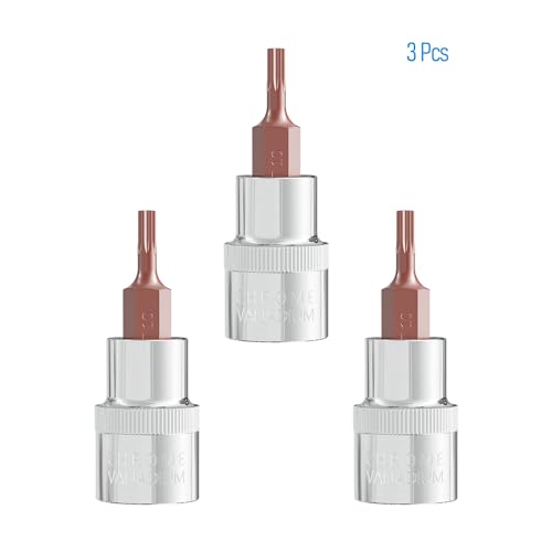 3PCS 3/8 Inch Drive T10 Torx Bit Socket, S2 Steel Bits, Heat Treated CR-V Steel Star Sockets 1.9 Inch Length - size: T10